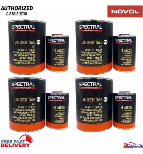 4x Novol Spectral 365 P1 White Multi Primer 4:1 + H6525 Hardener 3.5L Kit